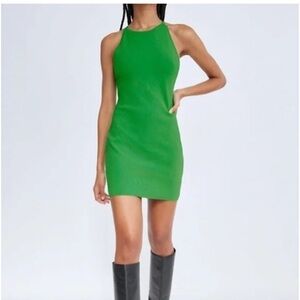 Aritzia Babaton Anderson sculpt adjustable  halter knit mini dress Kelly green M